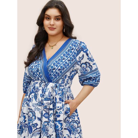 BloomChic Bandana Surplice Neck Lantern Sleeve Pocket Dress 2X. 18/20 - Picture 5 of 6